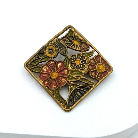 Antique Jewelry - Antique / vintage 1920s-1930s cold painted enamel floral brooch pin